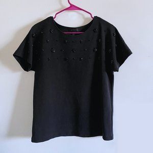 J.Crew Black Beaded Short Sleeve Rounded Neck Blouse Size M